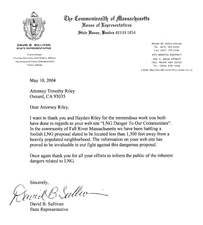 official letter format. Letter Regarding Fall River